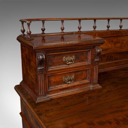 GRAND ANTIQUE EXECUTIVE DESK ENGLISH SATINWOOD 13 DRAWER OFFICE VICTORIAN - ADDITIONAL PHOTO 7