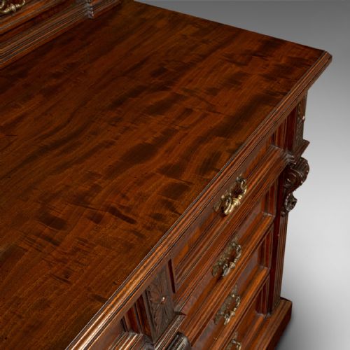 GRAND ANTIQUE EXECUTIVE DESK ENGLISH SATINWOOD 13 DRAWER OFFICE VICTORIAN - ADDITIONAL PHOTO 8