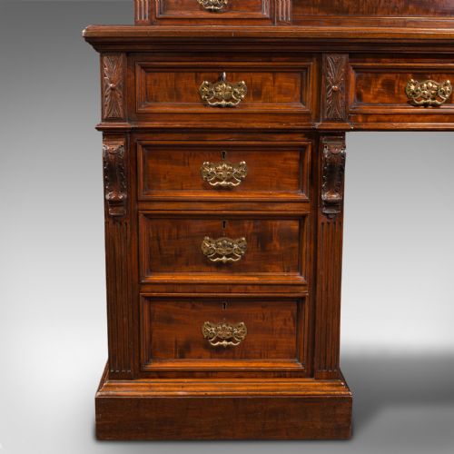 GRAND ANTIQUE EXECUTIVE DESK ENGLISH SATINWOOD 13 DRAWER OFFICE VICTORIAN - ADDITIONAL PHOTO 11