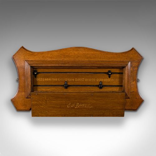 fig 1. Antique Billiards Scoreboard, English, Oak, 2 Player, Decorative Snooker Marker