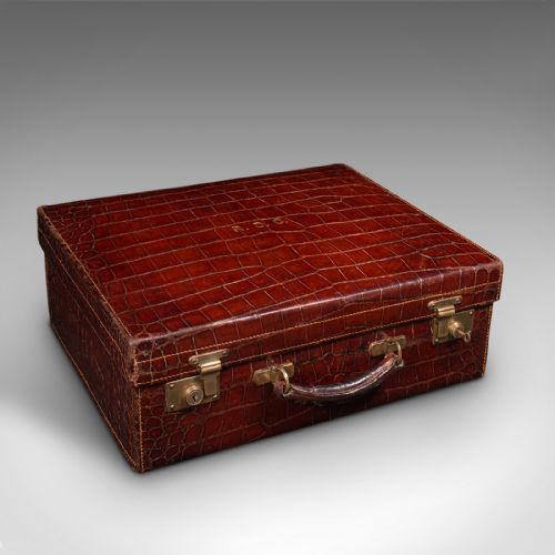 fig 1. Antique Ladies Country Day Case, English, Crocodile, Suitcase, Edwards and Sons