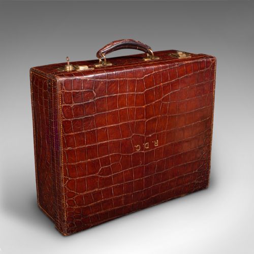 fig 2. Antique Ladies Country Day Case, English, Crocodile, Suitcase, Edwards and Sons