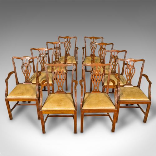 fig 5. Set of 10 Antique Carver Dining Chairs, English, Chippendale Revival, Victorian