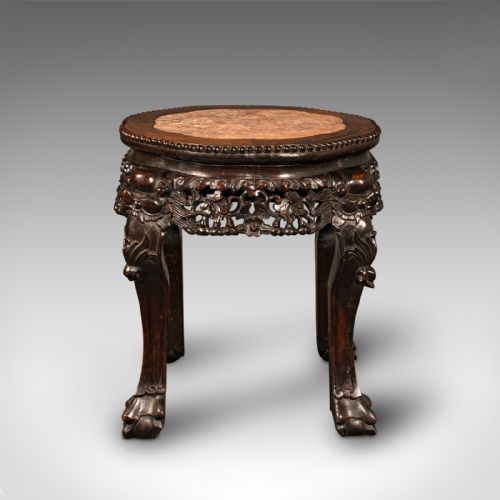 fig 1. Small Antique Lamp Table, Chinese, Marble, Wine, Vase Stand, Victorian, C.1900