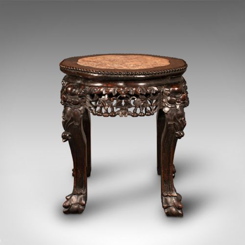fig 2. Small Antique Lamp Table, Chinese, Marble, Wine, Vase Stand, Victorian, C.1900
