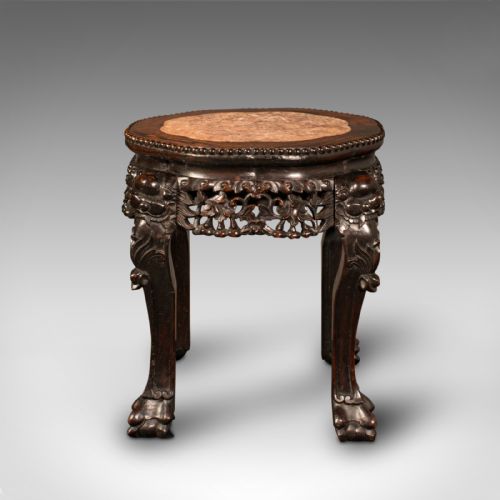 fig 3. Small Antique Lamp Table, Chinese, Marble, Wine, Vase Stand, Victorian, C.1900