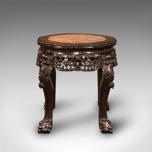 fig 4. Small Antique Lamp Table, Chinese, Marble, Wine, Vase Stand, Victorian, C.1900