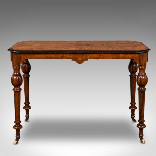 fig 1. Antique Marquetry Centre Table, English, Walnut, Inlaid, Side, Hall, Victorian