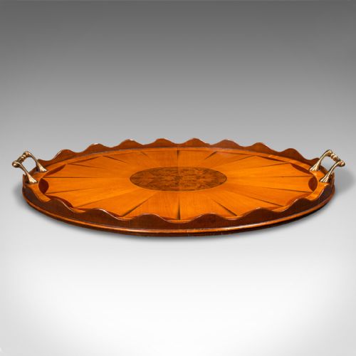 fig 1. Antique Decorative Serving Tray, English, Satinwood, Afternoon Tea, Victorian