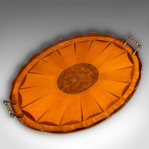 fig 4. Antique Decorative Serving Tray, English, Satinwood, Afternoon Tea, Victorian