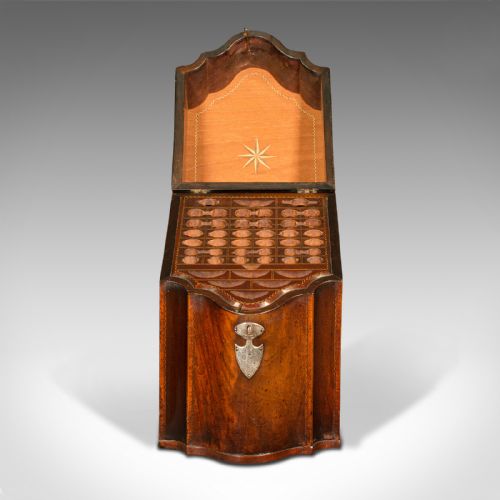ANTIQUE KNIFE BOX ENGLISH WALNUT CUTLERY CANTEEN FITTED INTERIOR GEORGIAN - ADDITIONAL PHOTO 2