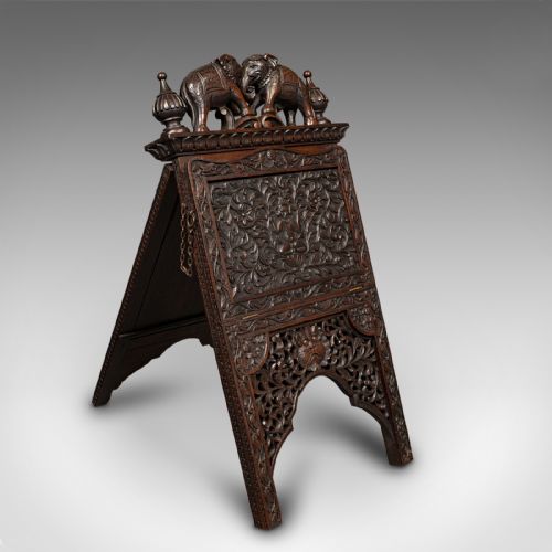 ANTIQUE CARVED FOLIO STAND BURMESE TEAK GENTLEMAN'S NEWSPAPER RACK VICTORIAN - ADDITIONAL PHOTO 1