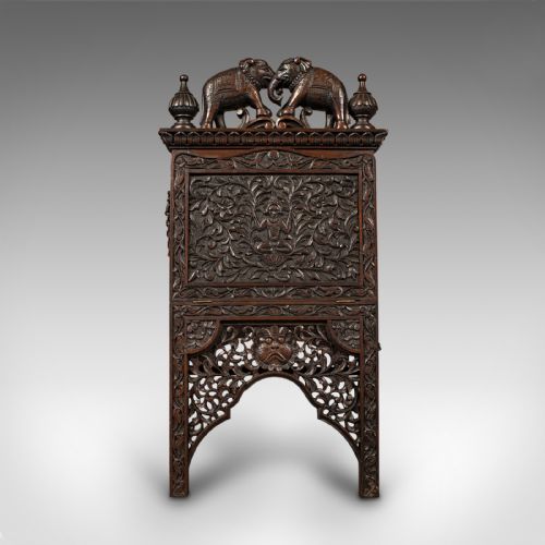 ANTIQUE CARVED FOLIO STAND BURMESE TEAK GENTLEMAN'S NEWSPAPER RACK VICTORIAN - ADDITIONAL PHOTO 2