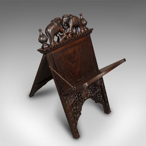 ANTIQUE CARVED FOLIO STAND BURMESE TEAK GENTLEMAN'S NEWSPAPER RACK VICTORIAN - ADDITIONAL PHOTO 7