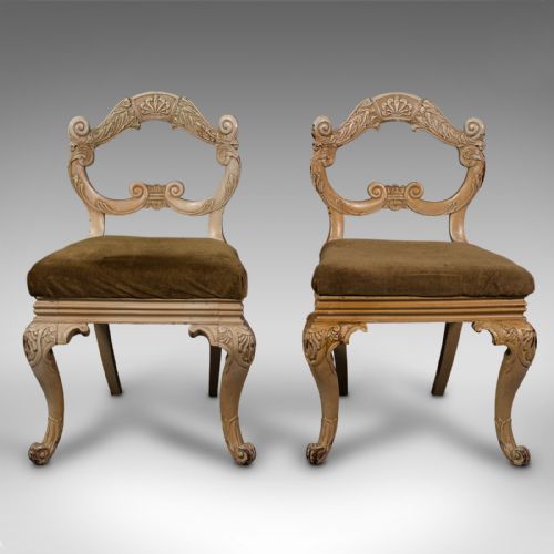 PAIR OF ANTIQUE SIDE CHAIRS FRENCH PAINTED HALL OCCASIONAL SEAT VICTORIAN - ADDITIONAL PHOTO 1
