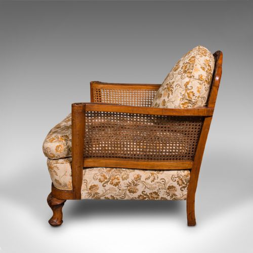 fig 3. Antique Bergere Sofa Suite, English, Walnut, 3 Seat Settee, Armchair, Edwardian