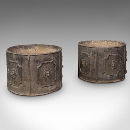 Pair of Heavy Antique Planters, English, Lead, Planting Pot, Victorian, C.1850