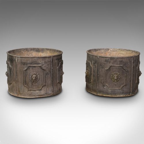 fig 1. Pair Of Heavy Antique Planters, English, Lead, Planting Pot, Victorian, C.1850
