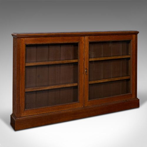 Antique Wall Standing Display Bookcase, English, Oak, Library Cabinet, Victorian