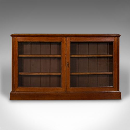 fig 1. Antique Wall Standing Display Bookcase, English, Oak, Library Cabinet, Victorian