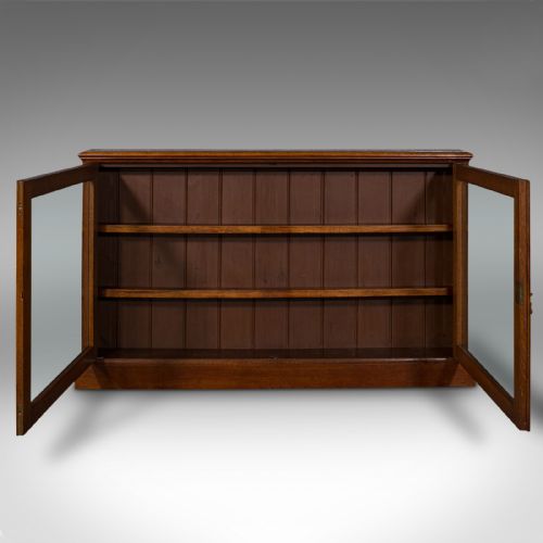 fig 2. Antique Wall Standing Display Bookcase, English, Oak, Library Cabinet, Victorian