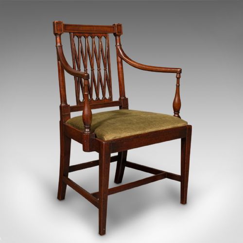 Antique Elbow Chair, English, Carver Seat, After Sheraton, Georgian, Circa 1780