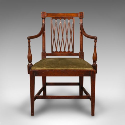 fig 1. Antique Elbow Chair, English, Carver Seat, After Sheraton, Georgian, Circa 1780