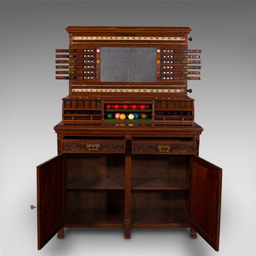 fig 1. Large Antique Billiard Scoreboard Cabinet, Walnut, Burroughes & Watts, Edwardian