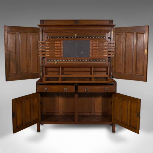 ANTIQUE BILLIARD SCOREBOARD CABINET ENGLISH OAK DECORATIVE POOL EDWARDIAN - ADDITIONAL PHOTO 6