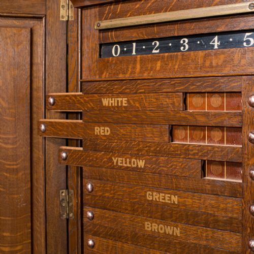 ANTIQUE BILLIARD SCOREBOARD CABINET ENGLISH OAK DECORATIVE POOL EDWARDIAN - ADDITIONAL PHOTO 8