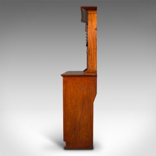 fig 3. An Edwardian English walnut billiard score cabinet featuring built-in life pool scorers, ball storage racks, brass handles, drawers, and lower cupboard space.