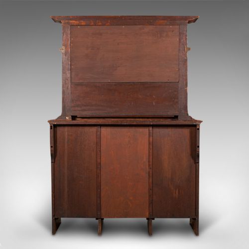 fig 5. An Edwardian English walnut billiard score cabinet featuring built-in life pool scorers, ball storage racks, brass handles, drawers, and lower cupboard space.