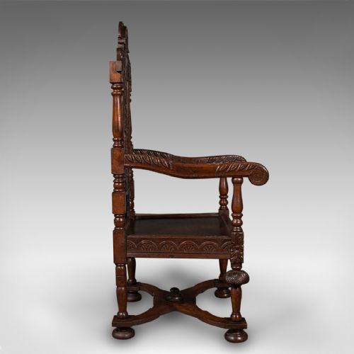 fig 2. Antique Carved Throne Chair, Scottish Oak, Carver, Elbow Seat, Gothic, Victorian