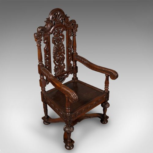 fig 5. Antique Carved Throne Chair, Scottish Oak, Carver, Elbow Seat, Gothic, Victorian