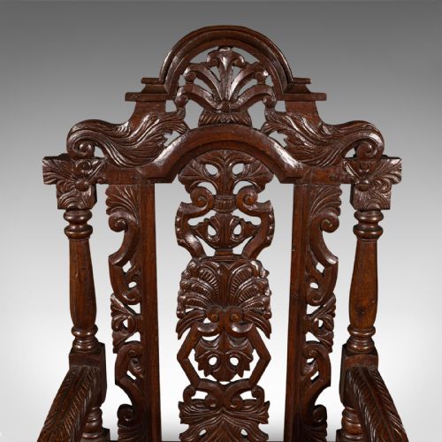 fig 6. Antique Carved Throne Chair, Scottish Oak, Carver, Elbow Seat, Gothic, Victorian