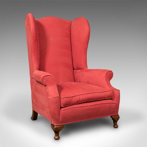 Antique Wing-back Chair, English, Armchair, Oak, Fireside Seat, Victorian, 1900