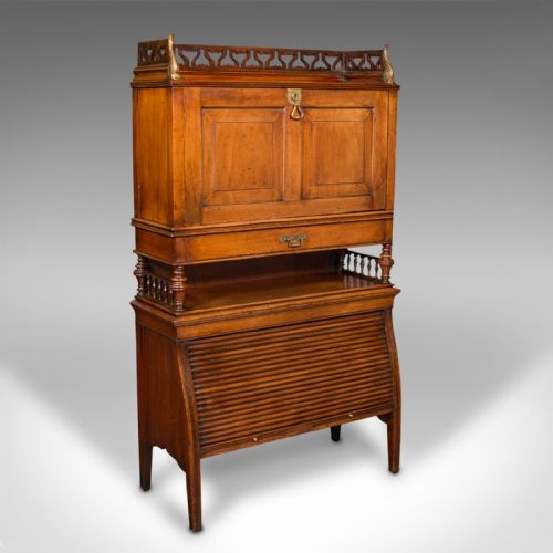 ANTIQUE BUREAU CABINET ENGLISH WALNUT TAMBOUR EDWARDIAN 1910 - ADDITIONAL PHOTO 1
