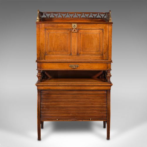 ANTIQUE BUREAU CABINET ENGLISH WALNUT TAMBOUR EDWARDIAN 1910 - ADDITIONAL PHOTO 2