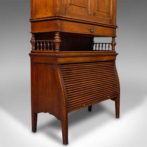 ANTIQUE BUREAU CABINET ENGLISH WALNUT TAMBOUR EDWARDIAN 1910 - ADDITIONAL PHOTO 10