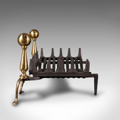 fig 2. Antique Fireplace Grate, English, Cast Iron, Fire Basket, Andirons, Edwardian