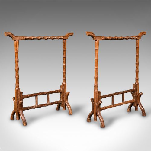 PAIR OF ANTIQUE DECORATIVE SPOON RESTS JAPANESE TEAK KITCHEN STAND VICTORIAN