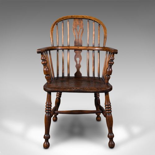 fig 2. Pair Of Antique Windsor Chairs, English, Elm, Ash, Elbow, Armchair, Victorian