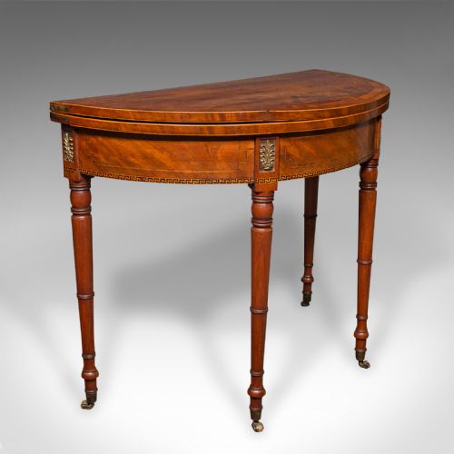 fig 1. Antique Demi Lune Table, English, Walnut, Fold Over, Card, Game, Georgian, 1800