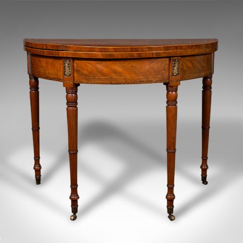 fig 2. Antique Demi Lune Table, English, Walnut, Fold Over, Card, Game, Georgian, 1800