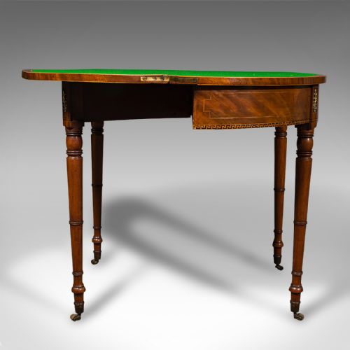 fig 5. Antique Demi Lune Table, English, Walnut, Fold Over, Card, Game, Georgian, 1800