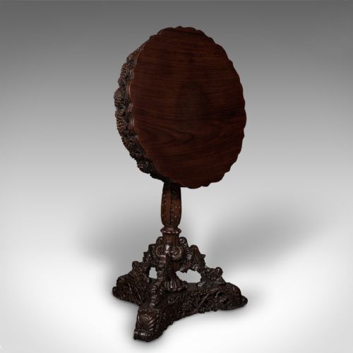 ANTIQUE CARVED LAMP TABLE ANGLO INDIAN TEAK TILT TOP COLONIAL VICTORIAN - ADDITIONAL PHOTO 1