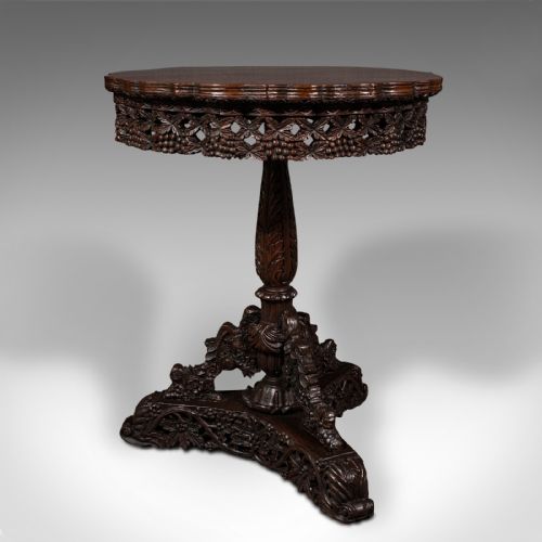 ANTIQUE CARVED LAMP TABLE ANGLO INDIAN TEAK TILT TOP COLONIAL VICTORIAN - ADDITIONAL PHOTO 2