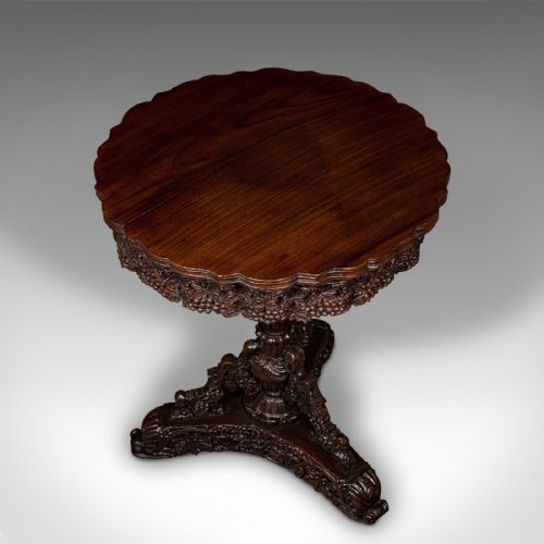 ANTIQUE CARVED LAMP TABLE ANGLO INDIAN TEAK TILT TOP COLONIAL VICTORIAN - ADDITIONAL PHOTO 3
