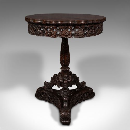 ANTIQUE CARVED LAMP TABLE ANGLO INDIAN TEAK TILT TOP COLONIAL VICTORIAN - ADDITIONAL PHOTO 4