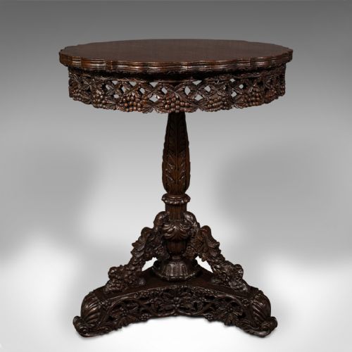ANTIQUE CARVED LAMP TABLE ANGLO INDIAN TEAK TILT TOP COLONIAL VICTORIAN - ADDITIONAL PHOTO 5